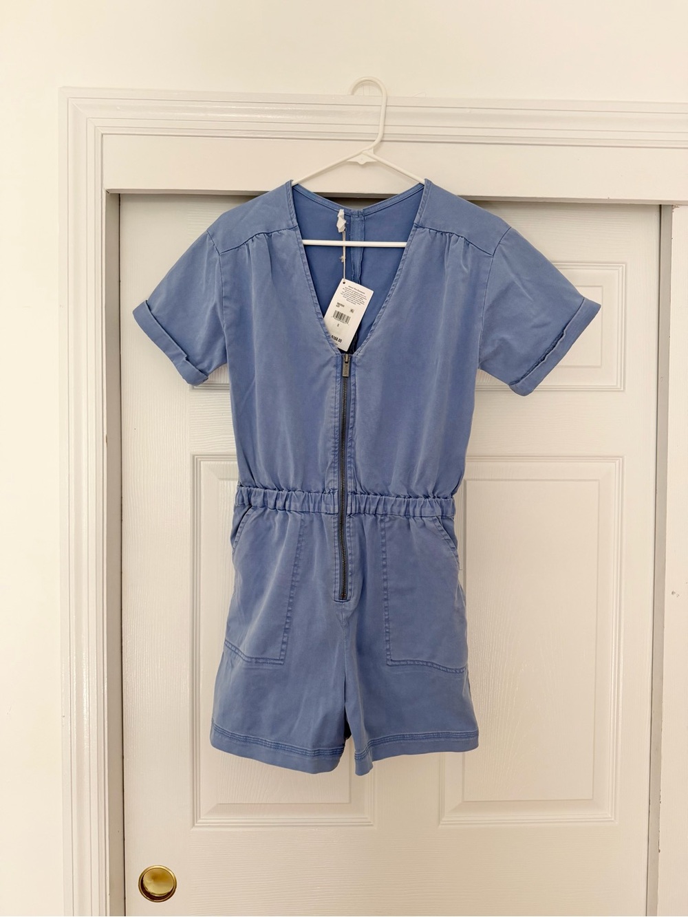 Splendid Romper Periwinkle Blue V-Neck Zip Front Size Small NWT